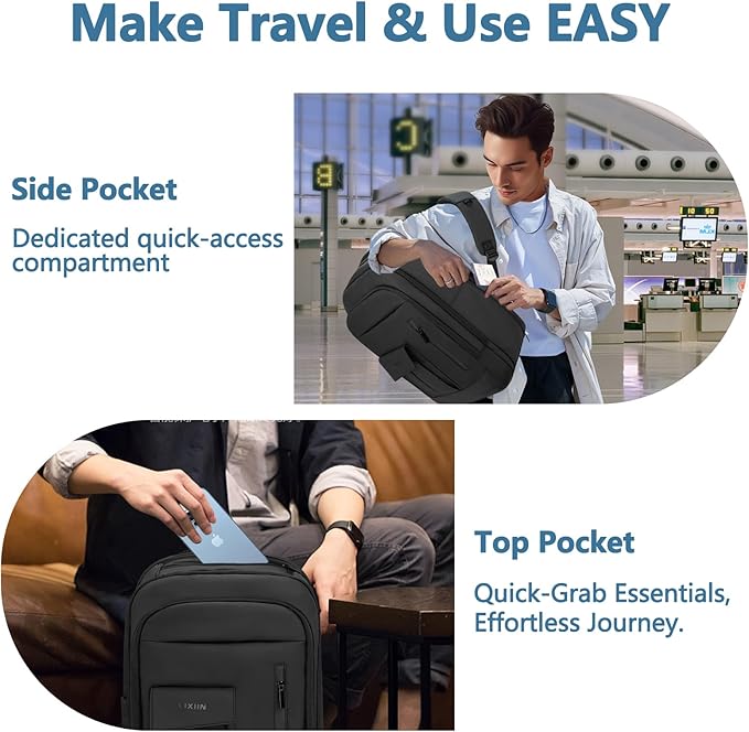 Backpack for Men Business Travel Laptop Backpack with USB Charger Lightweight Anti-Theft Water-Resistant Fits 15.6 Inch Laptop for Commute Travel Daily Work College with Small Bag (Black, 15.6MAX")