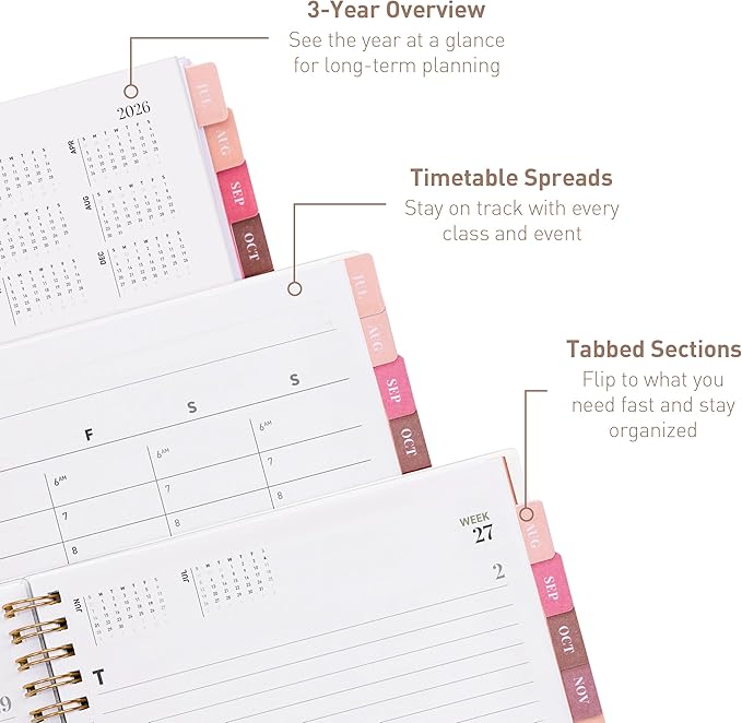 Rileys Academic Planner 2026-2027, Daily, Weekly & Monthly Planner, July 2026 - June 2027, Student Notes Pages, Twin-Wire Binding, Weekly Agenda for School & Work (8 x 6-Inches, Green)