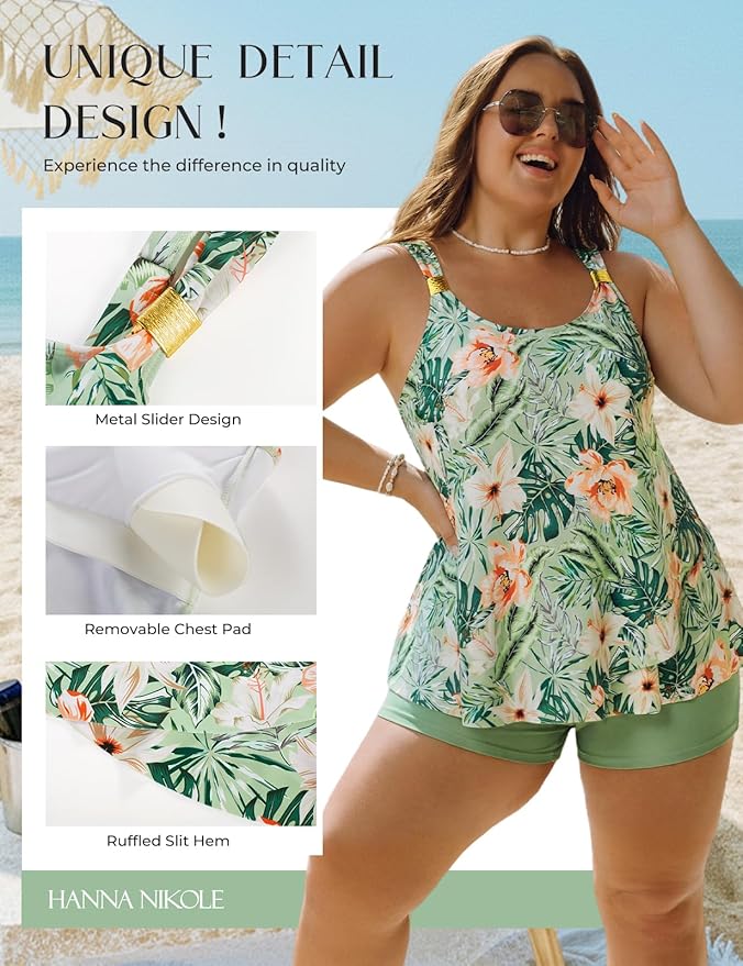 Hanna Nikole Womens Tankini Swimsuits 2 Piece Bathing Suit Flowy Ruffle Tankini Tops with Swim Shorts