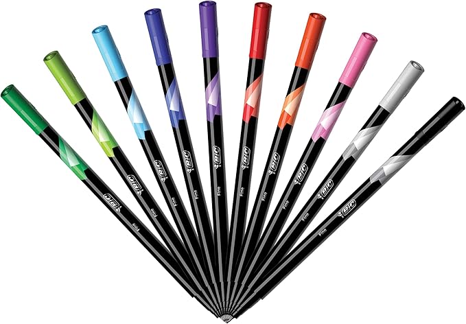 BIC Intensity Fineliner Marker Pen Set, Fine Point Pens (0.4 mm), Assorted Colors, 10-Count Pack, Markers for School