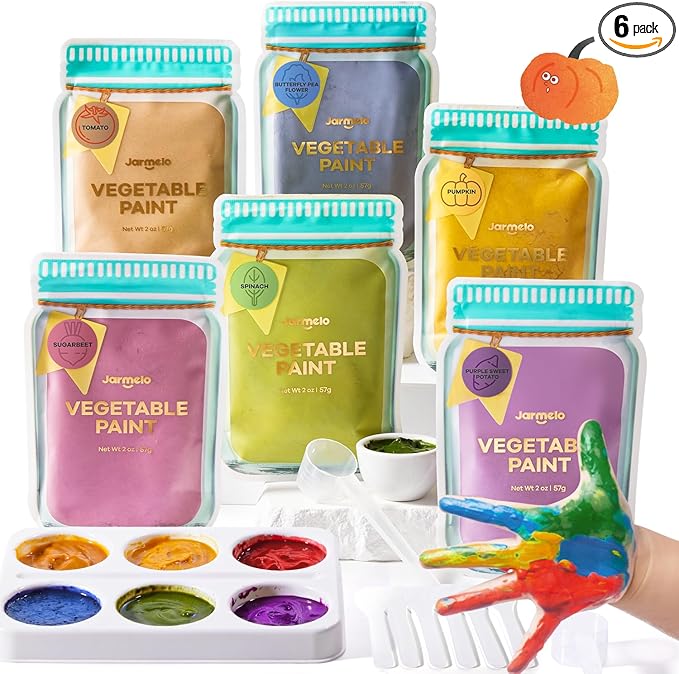 Jar Melo Washable Finger Paints Powder for Toddlers, Safe Paints for Baby's Hand and Feet, Non-Toxic Preschool Art and Craft Supplies, 6 Colors