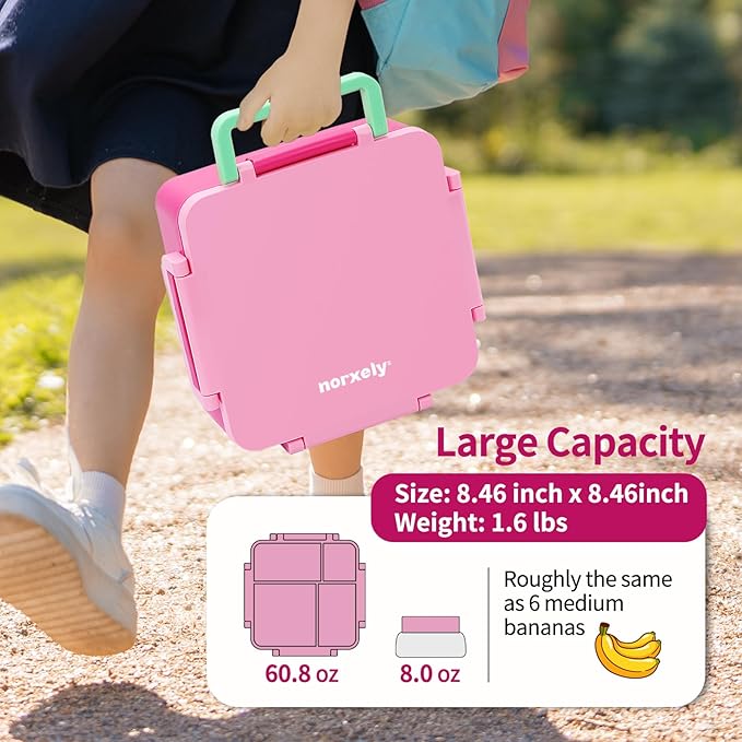 Bento Box for Kids with Thermos, [Large Capacity] Insulated Lunch Box Kids with 4 Compartment for Ages 3+, Drop-Proof & Dishwasher Safe Lunchbox Container Pink