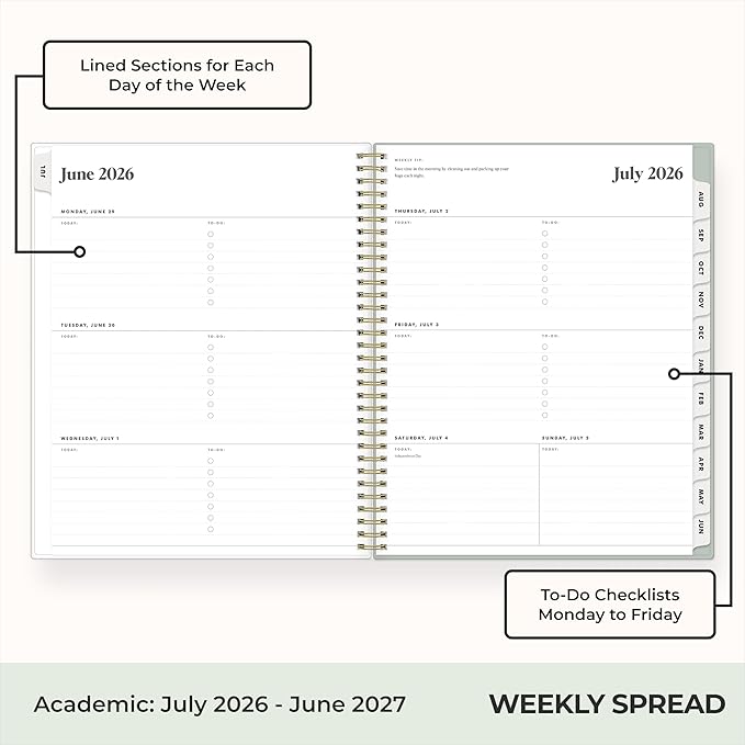 Blue Sky The Everygirl 2026-2027 Weekly and Monthly Academic Year Planner Calendar, July 2026 - June 2027, 8.5" x 11", Flexible Cover, Wirebound, Laminated Tabs, Storage Pocket, Includes Stickers, Marisa