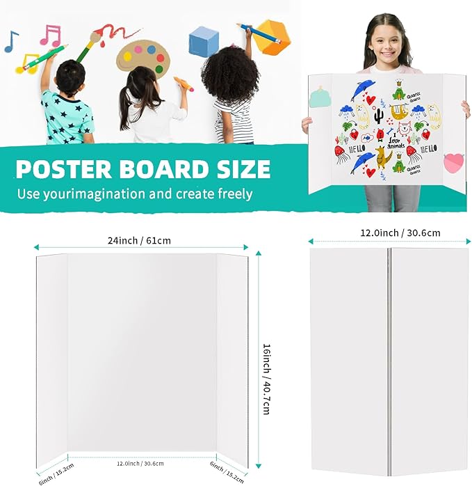 Trifold Poster Board 24"x16", 10 Pack Small Corrugated Boards for School Projects, Science Fairs, Office Presentations