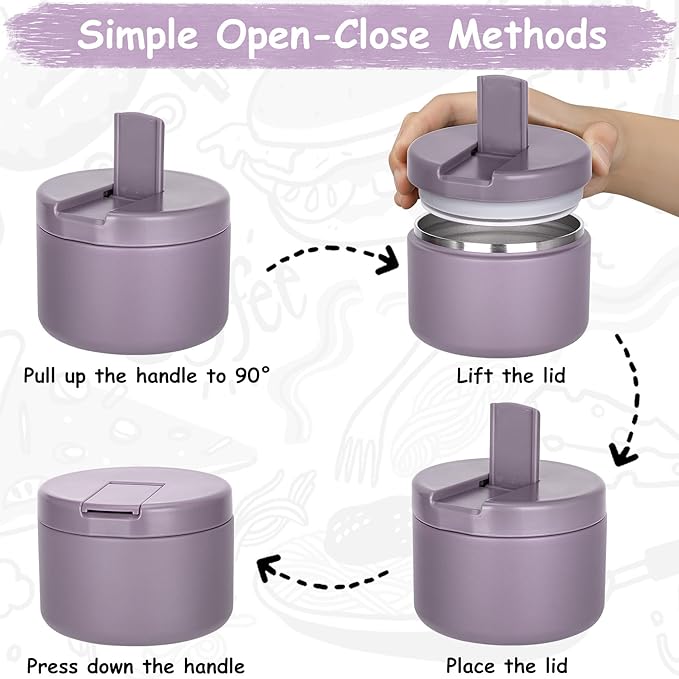 Pawtong 12oz Insulated Vacuum Food Jar with Buckle Lid Wide Mouth Soup Thermo for Hot Food Kids Leakproof Stainless Steel Lunch Container