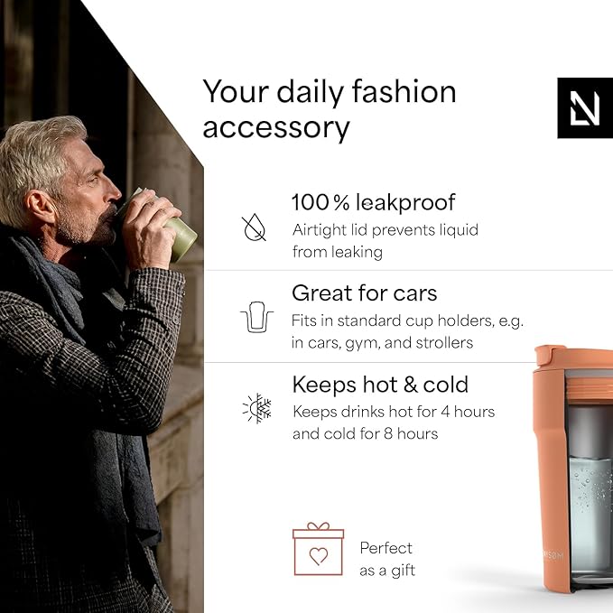 LARS NYSØM Thermo Coffee Mug to go 17oz | Travel Mug 0.5 Liter with Insulation | Leak Proof Stainless Steel Thermal Tumbler for Coffee and Tea on the Go (Pumpkin Orange, 17oz)