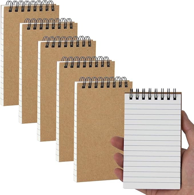 wavamawa Pocket Notebooks, 3x5 Small Notepads, Mini Top Spiral Notebook, Little Size, Lined College Ruled Paper, Tiny Memo Pads for Home, Office, Work, School, Meeting, or Travel,6 Pack