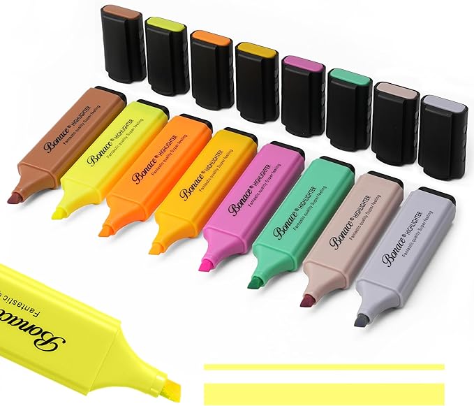 Morandi Mini Highlighters, 8 Assorted Colors, Chisel Tip, Water Based, Quick Dry, No Bleed, Non Toxic, Lightweight Markers with Pocket Clip for Office School Journaling