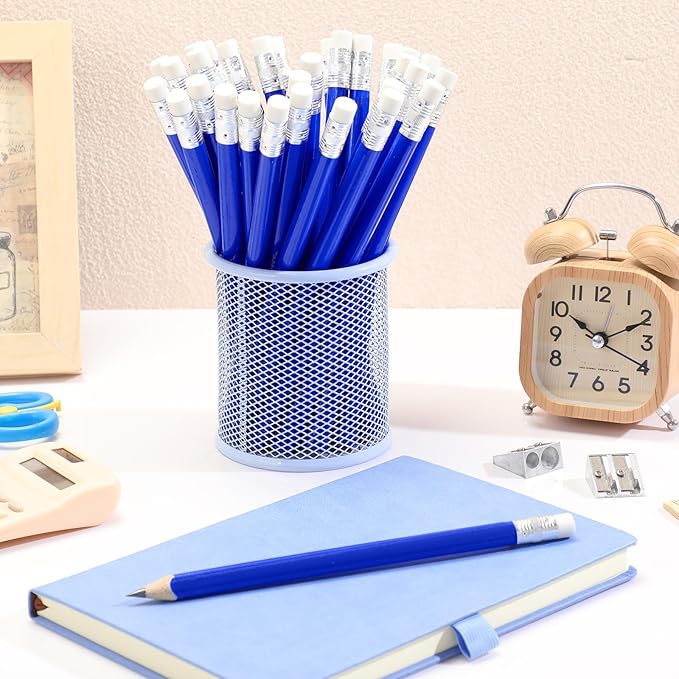 Fainne 48 Pcs Fat Pencils Jumbo Big Thick Large Pencils and 3 Pieces Sharpeners for Kids Beginners Preschoolers Kindergarten School Office Supplies(Blue+silver,Triangle)