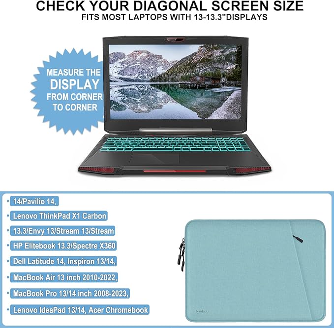 Laptop Sleeve Case 13.3 inch, Shockproof Protective Computer Cover with Accessories Pocket, Laptop Bag Compatible with MacBook Air/Pro 13-13.3 inch, Compatible for MacBook Pro 14 inch, LightBlue