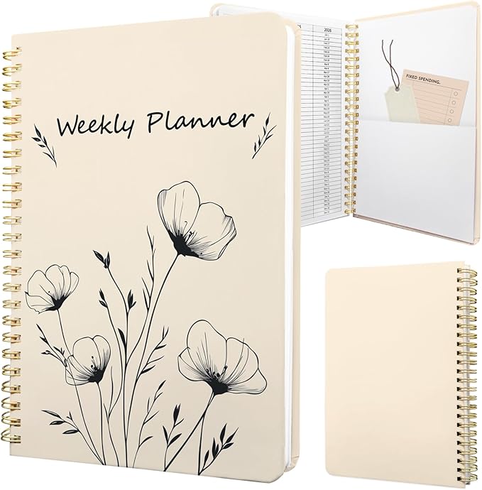 Weekly Planner Undated - 52 Weeks To Do List Notebook A5 for Work: Weekly Task, Habit Tracker Journal, Goal Setting, Agenda Sprial Bound Organizer Book for Women Cute Stylish Design, Flower