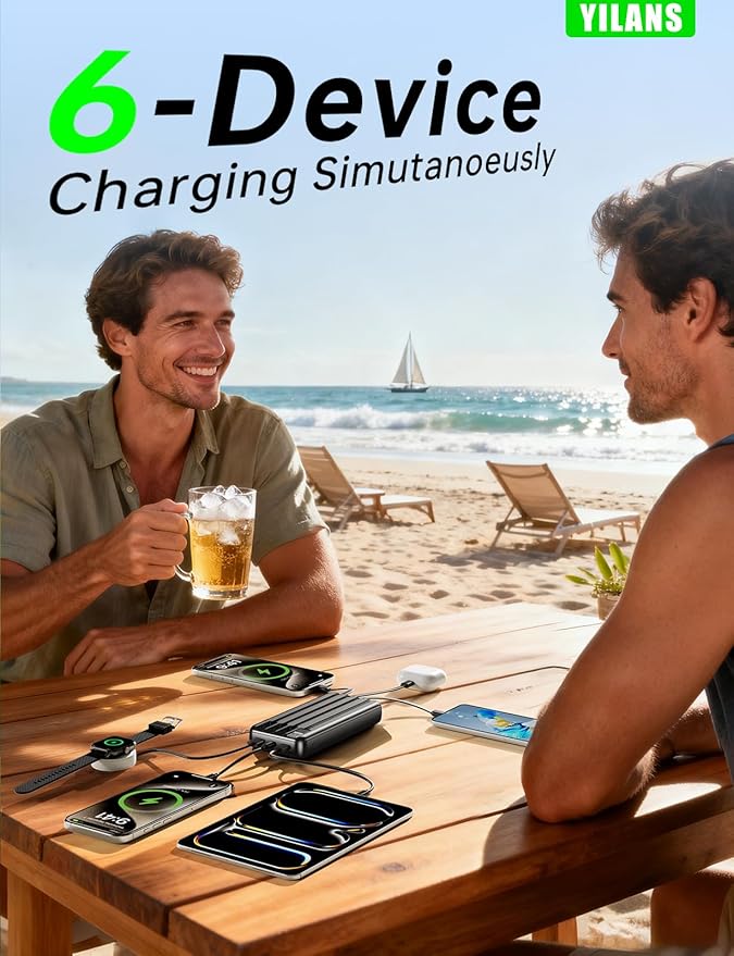 Portable Charger,50000mAh Power Bank Built-in Cable, 22.5W PD USB C In & Out Fast Charging, External Battery Pack with 6 Output & 2 Input, Travel Camping Essential for iPhone 17/16/15/14/13/12(Onyx)