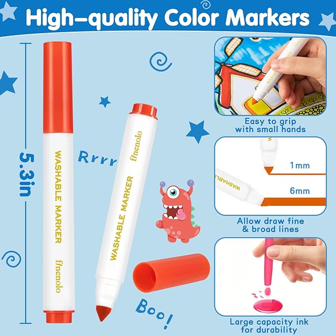 finenolo Washable Markers Bulk (360 Total), 36 Pack Coloring Markers for Teachers, Adults, Students, Classroom Supplies, 10 Colors