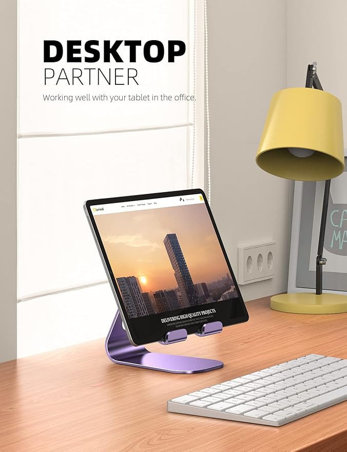 Lamicall Tablet Stand, Adjustable Tablet Holder - Desktop Stand Holder Gifts Compatible with 4-13" Tablets Such as iPad Pro 11, 9.7, 10.5, 12.9 Air Mini, Kindle, Tab, iPhone Air 17 Pro Max, Purple