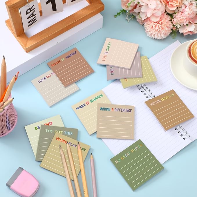Yinder 24 Pcs Inspirational Sticky Notes Cute Motivational Sticky Notes Pad End of Year Employee Appreciation Gifts Bulk for Teacher Nurse Coworkers Office Supplies 3 x 3'' (Motivational,Boho)