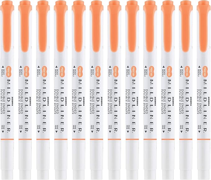 Zebra Pen Mildliner Dual-Tip Highlighters, Broad and Fine Tips, Ideal for Bible Highlighting, No Bleed, School Supplies, Teacher Supplies, and Office Supplies, Mild Apricot Ink, 12-Pack (78590upc)