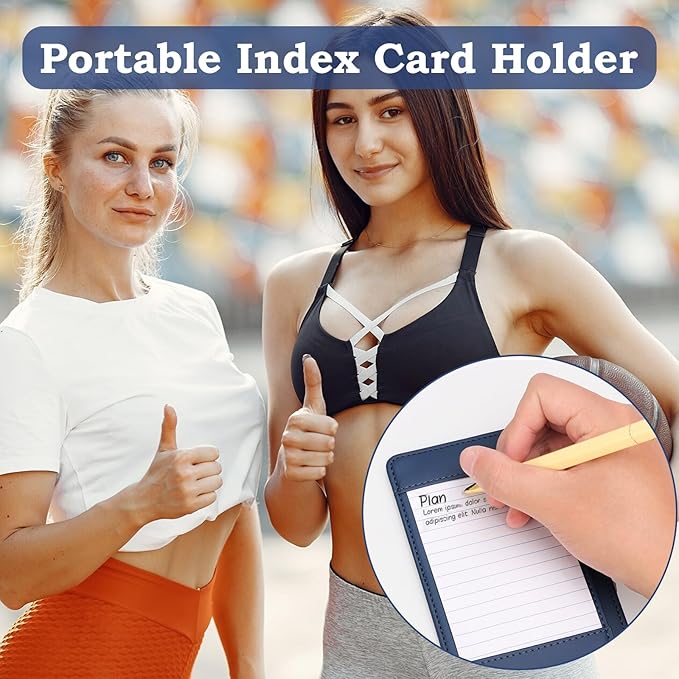 Index Card Holder 3 x 5 PU Index Card Wallet Portable Pocket Notepad Holder with 25 Lined Sheets Mini Note Card Holder Writing Case with Card Slot Note Card Case for Record Sports No Pen (Blue)