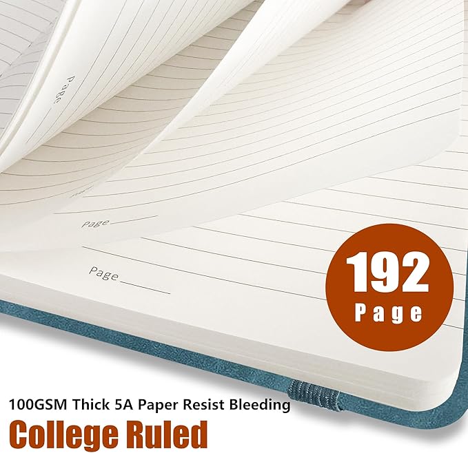 Lined Journal Notebook, A5, 192 Pages 100 GSM Thick Paper, Hardcover Leather College Ruled Journal for Writing, Men Women, Journaling, Daily, Work, Office, Home School Business(Green)