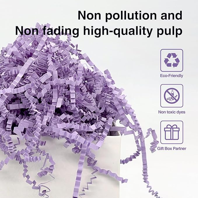 1LB Crinkle Cut Paper Shred Filler for Gift Box Bag and Basket on Holidays (Light Purple)