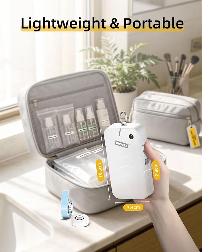 ORGSTA Label Maker Machine with Tape Bluetooth Portable Thermal Labelling Printer for School Home Office Organization, Wireless Mini Labeler S001 Label Machine with Label Sticker Maker, White