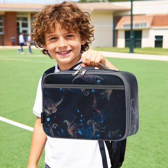 FlowFly Kids Lunch box Insulated Soft Bag Mini Cooler Back to School Thermal Meal Tote Kit for Girls, Boys, MyDinosaur