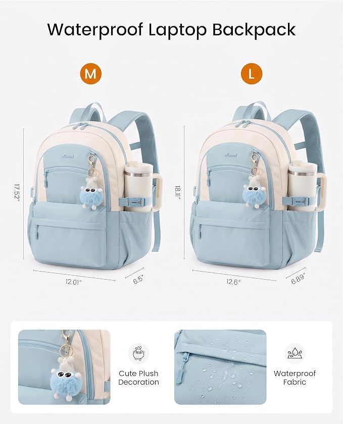 LOVEVOOK School Backpack for Teen Girls & Women, 35L Large Laptop Backpack with 40oz Water Bottle Pocket, Waterproof Cute College Bookbag, Student Backpack for Middle High School Travel Work Blue