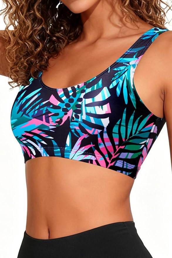 Tempt Me Women Sports Bra Bikini Top Push Up Scoop Neck Bathing Suits Top Padded Swim Crop Tops Only