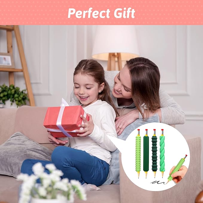 Pencil Grips, 4-Pack Textured Silicone Sleeves for Mechanical Pencils, Sensory Fidget ADHD Tool for Kids and Adults, Quiet Fidget Tools for Classroom Focus, Anxiety Relief (Green)