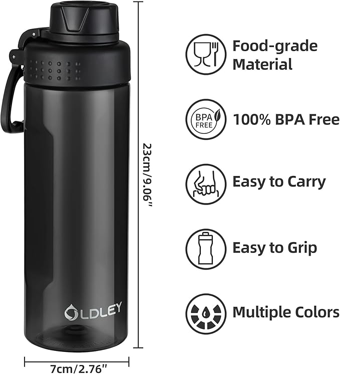 OLDLEY Water Bottles 20oz BPA Free Tritan Water Bottle with Carry Handle and Spout Lid, Leakproof Kids Water Bottle for Home,Travel, School, Outdoors,Black