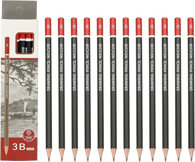PATIKIL 24Pcs 3B Drawing Pencils for Sketching, Hexagonal Pre-sharpened Sketch Pencils for Drawing Writing Art Sketching Artists Beginners, Red/Black
