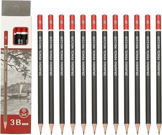 PATIKIL 24Pcs 3B Drawing Pencils for Sketching, Hexagonal Pre-sharpened Sketch Pencils for Drawing Writing Art Sketching Artists Beginners, Red/Black