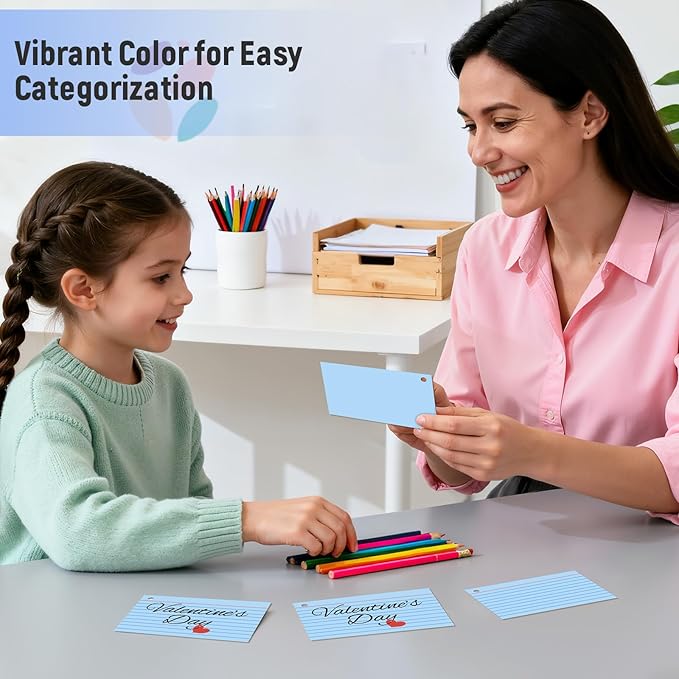 200 Count 3 x 5 Inch Blue Index Cards with Binder Rings, Lined & Blank Study Cards, Thick Cardstock Flash Cards for Students & Teachers, Color-Coded Notecards for School, Home, Work