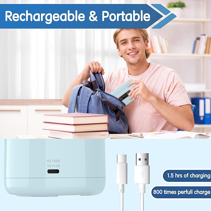 Electric Pencil Sharpener, Fully Automatic Pencil Sharpener for 6.9-10.8mm Colored/Jumbo Pencils, Auto in & Out, Rechargeable Hands-Free Sharpener for Classroom Home Office, Blue