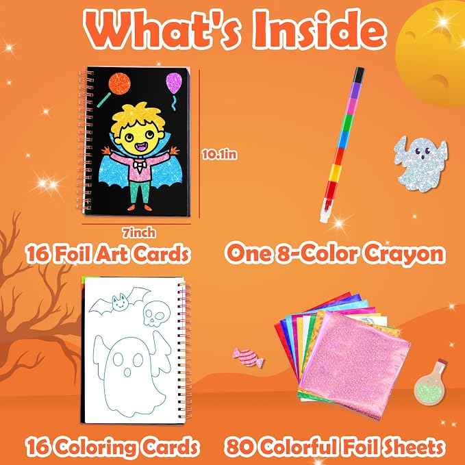 FUNNYB&G Foil Art Craft Activity for Kids - Halloween Crafts Gift Party Favors for Kids Trick or Treat Goodie Bag Stuffer Fillers Gifts Toy for Girls Boys 4 5 6 7 8 9 Years Old(Halloween)