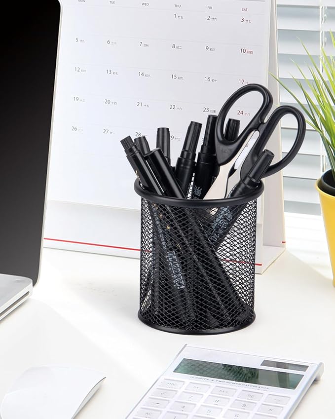 Pen Holder and Desk Organizer, Office Caddy Storage for School Home Office (Black, Small)