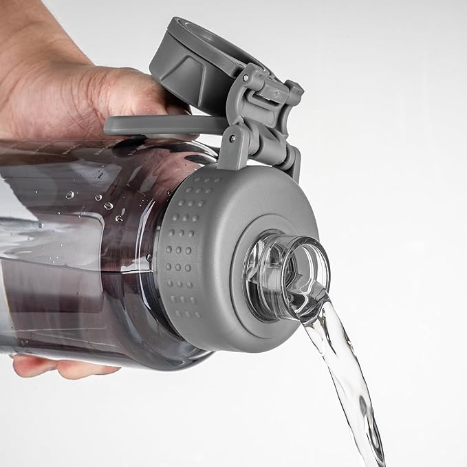 Fanhaw 32 oz Clear BPA-Free Tritan Water Bottle with Fast-Flow Spout Lid, Leakproof Wide-Mouth Reusable Bottle for Gym, School & Office (Gray)