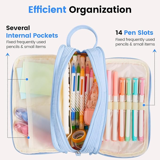 Sooez High Capacity Pencil Case, Soft Corduroy Pencil Pouch with 4 Compartments, Multiple Pockets, Large Pencil Bag with Sturdy Zipper, Cute Pencil Case Pouch Organizer for Student Teen Girls, Beige