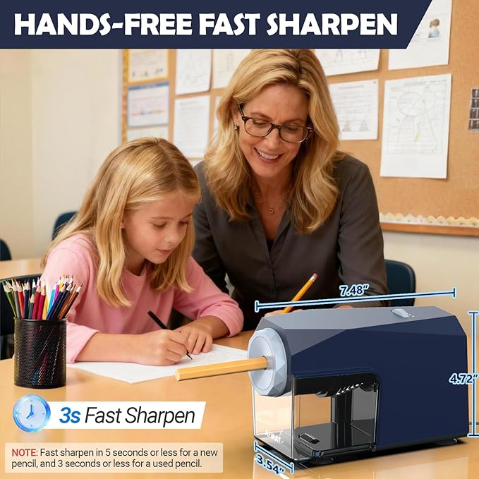 AFMAT Electric Pencil Sharpener, Fast & Hands-Free, 10K+ Uses, 5 Nibs, Fully Automatic Pencil Sharpener for Classroom, Heavy Duty Sharpeners for No.2/Jumbo/Colored Pencils (6.5-10.5mm) US Plug(120V)
