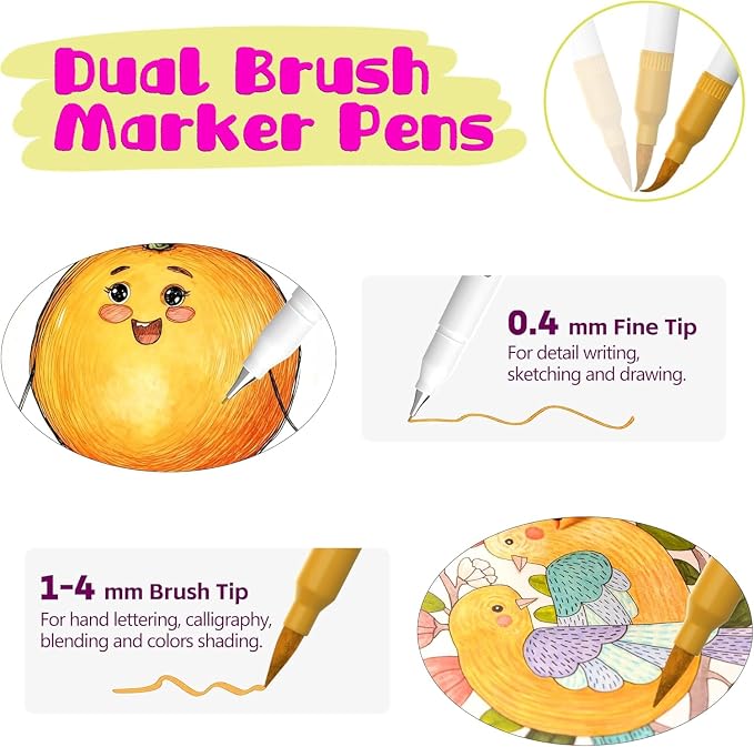 Halobios Dual Tip Art Markers - 120 Numbered Colors (Brush & Fine Point) Marker Pens, No Bleed Through for Adult Coloring Books, Drawing, Calligraphy, Hand Lettering & Journaling