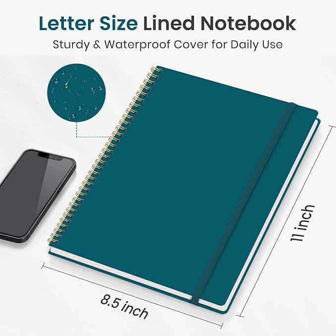 Taja Large Spiral Lined Notebook for Work, Journal for Women & Men
