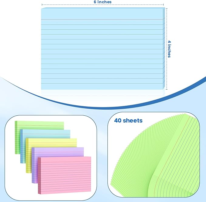 200 Count Index Cards 4x6 Inch, Colored Flash Card (40 Sheets Each), Note Taking for Students, Teachers, Professionals, Study Note Cards for Office Home School
