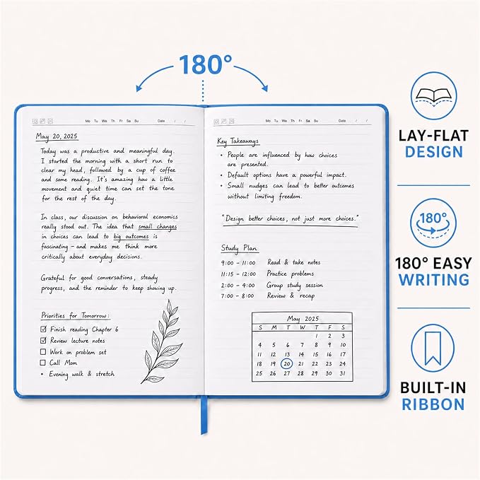 SUIN A5 Hardcover Lined Journal Notebook, 200 Pages, Light Blue, 1 Pack