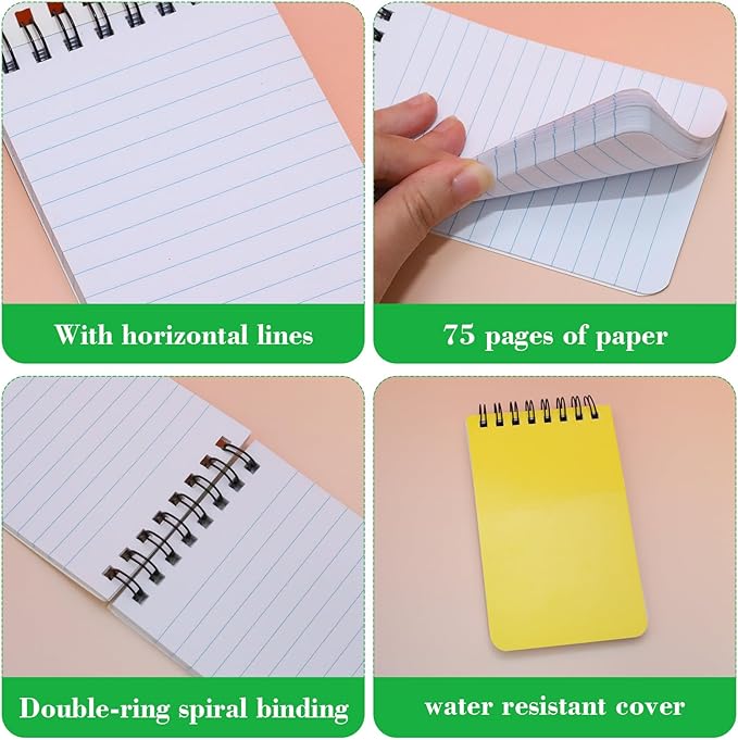 12 Pack mini Spiral Steno Pads,3x5 Inch Small Notepads, Small Pocket Notebooks, College Ruled Lined Note Pads For Kids Adults Outdoor,Home,School,Office,75 Sheets/150 Pages (Yellow)