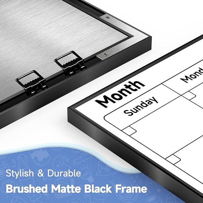 Whiteboard Calendar for Wall Hanging, 24" x 18" Magnetic Dry Erase Calendar Board with Black Aluminum Frame, Wall Mounted Large Monthly Planner Reminder for Office Home School