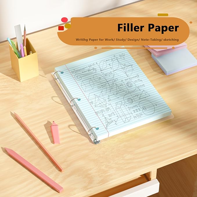 Blue Loose Leaf Paper 100 Sheets Colored Filler Paper 8 * 10.5 College Ruled 3-Hole Punched Paper for 3-Ring Binders Notebook Lined 8" x 10.5"