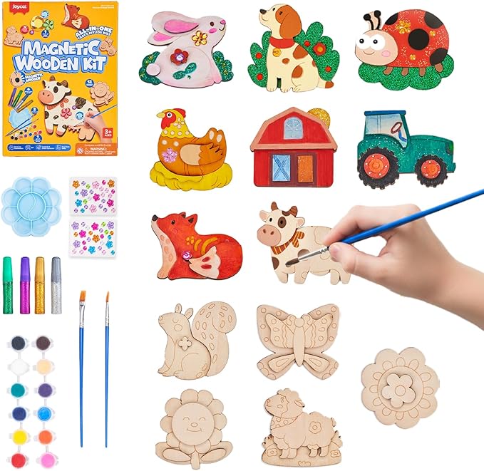 JoyCat DIY Wooden Magnets Kit, 13 Pcs Nature Art Supplies, Painting Kit, Arts and Crafts for Kids Ages 4-8 8-12, Party Favors, Christmas Crafts, Birthday Gifts, Toys for Boys Girls