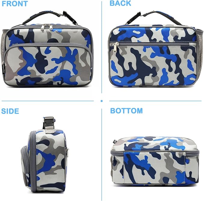 FlowFly Kids Lunch box Insulated Soft Bag Mini Cooler Back to School Thermal Meal Tote Kit for Girls, Boys,Blue Camo