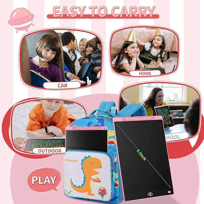 [2 Pack] Genialba LCD Writing Tablet 8.5-Inch Colorful Doodle Board, Toddler Learning Educational Toys Gifts for 3-8 Years Old Girls and Boys, Electronic Drawing Pad for Kids (Pink&Black)