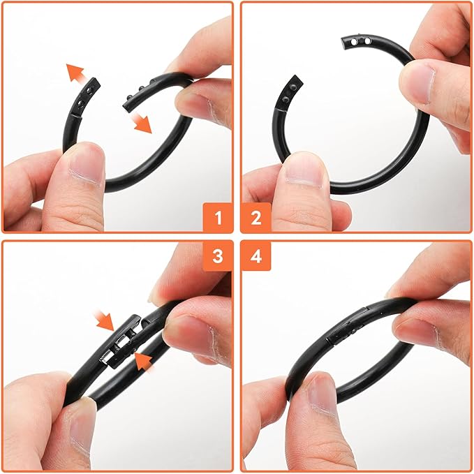 210 Pcs 1-1/2 Inch Plastic Binder Rings, Loose Leaf Binder Book Rings, Black Index Card Rings Binder Clip Rings for Flash Cards, Key Rings, Index Cards, Paper (40mm)