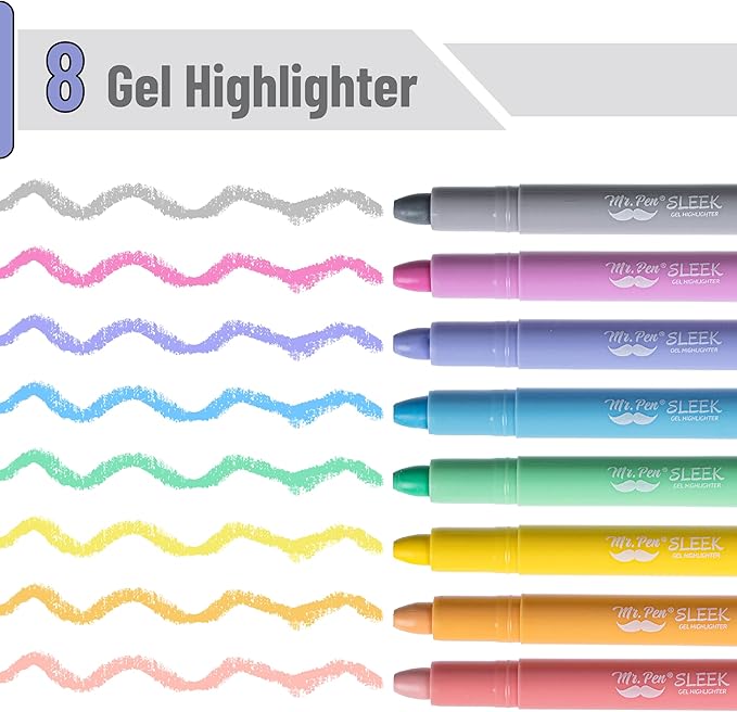 Mr. Pen- No Bleed Gel Highlighters, Friendly Colors, 8 Pack, Bible Highlighters and Pens No Bleed, Bible Markers for Study, Journaling, School Supplies and Accessories